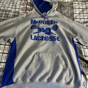 BADGER Sport Hooded Sweatshirt Mens Gray Blue McQueen Lacrosse Pullover 24x30